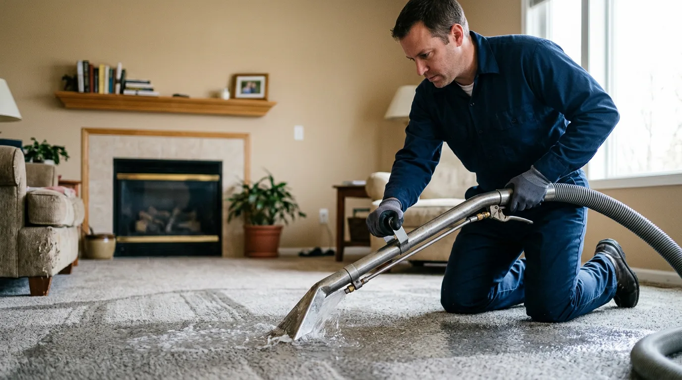 Water damage restoration technician working near Cameron, IL
